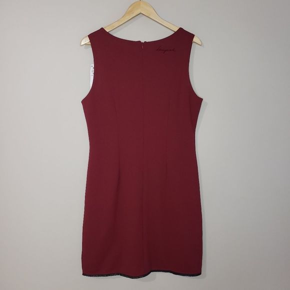 Desigual XLarge NWT Red Burgundy Patchwork Sheath Dress - Red Sweaterdress - Picture 5 of 13